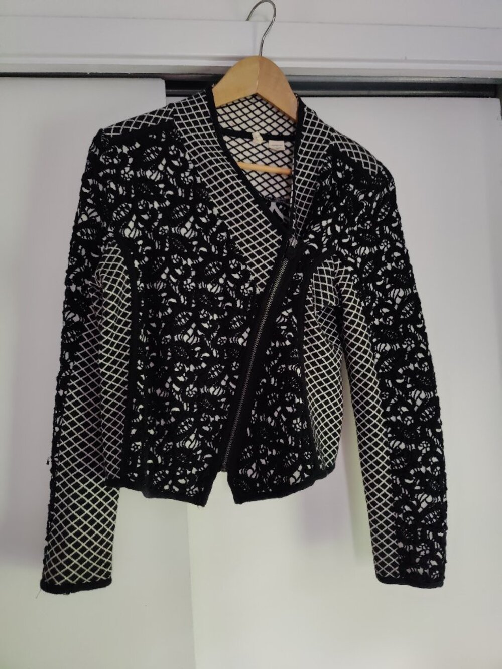 Moth Zip Moto Jacket Black and White Size Petite Small